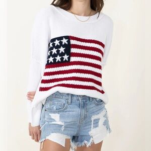 Miracle Oversized Cable Knit Sweater, Red White & Blue - XS/S